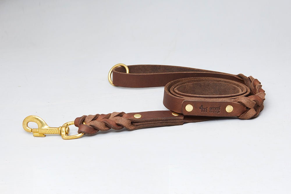 Fettlederleine mit Handschlaufe geflochten - ammi® for Dogs