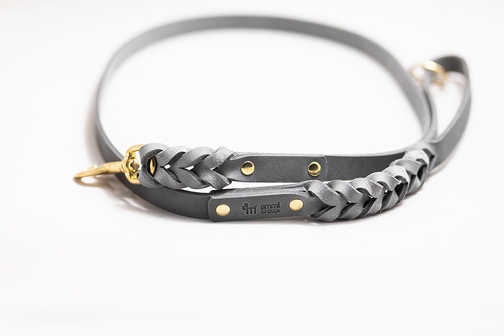 Fettlederleine mit Handschlaufe geflochten - ammi® for Dogs